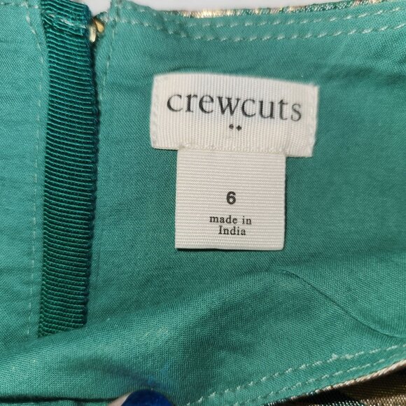 Crewcuts Girls 6 Metallic Leaf Print Drop-Waist Dress Green & Gold  3727 - Picture 3 of 10